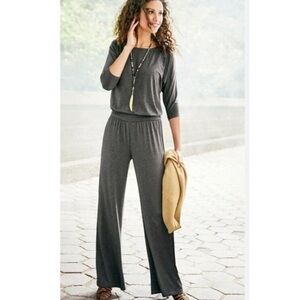Soft Surroundings Tousjour Jumpsuit size L Charcoal Grey Jersey Stretchy Dolman